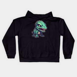 Sick Green Scary Chibi T-Rex Isometric Dinosaur Kids Hoodie